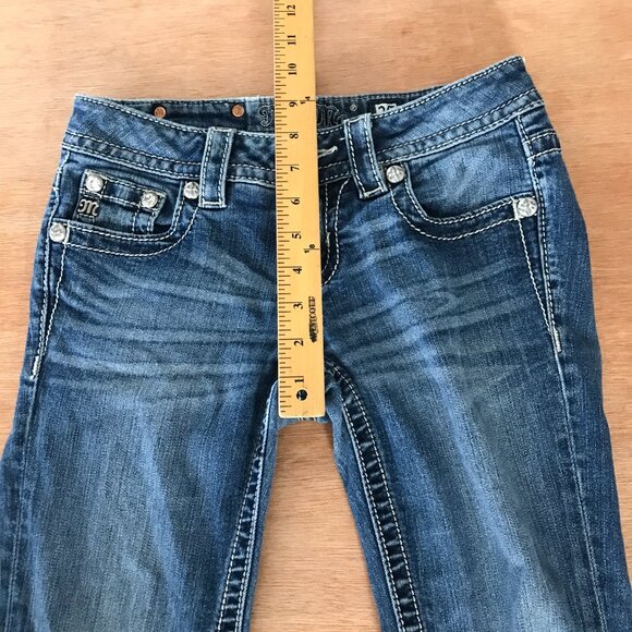 Miss Me Signature Skinny Jeans Women 25 Blue Mid Gothic Cross Sequins Rhinestone - Picture 9 of 15